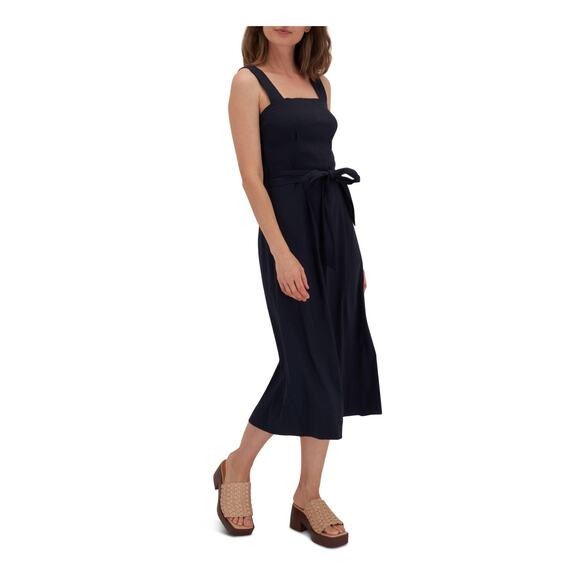 Vince Black Belted Square Neck Sleeveless Midi Dress Size Medium NWT - Picture 1 of 4